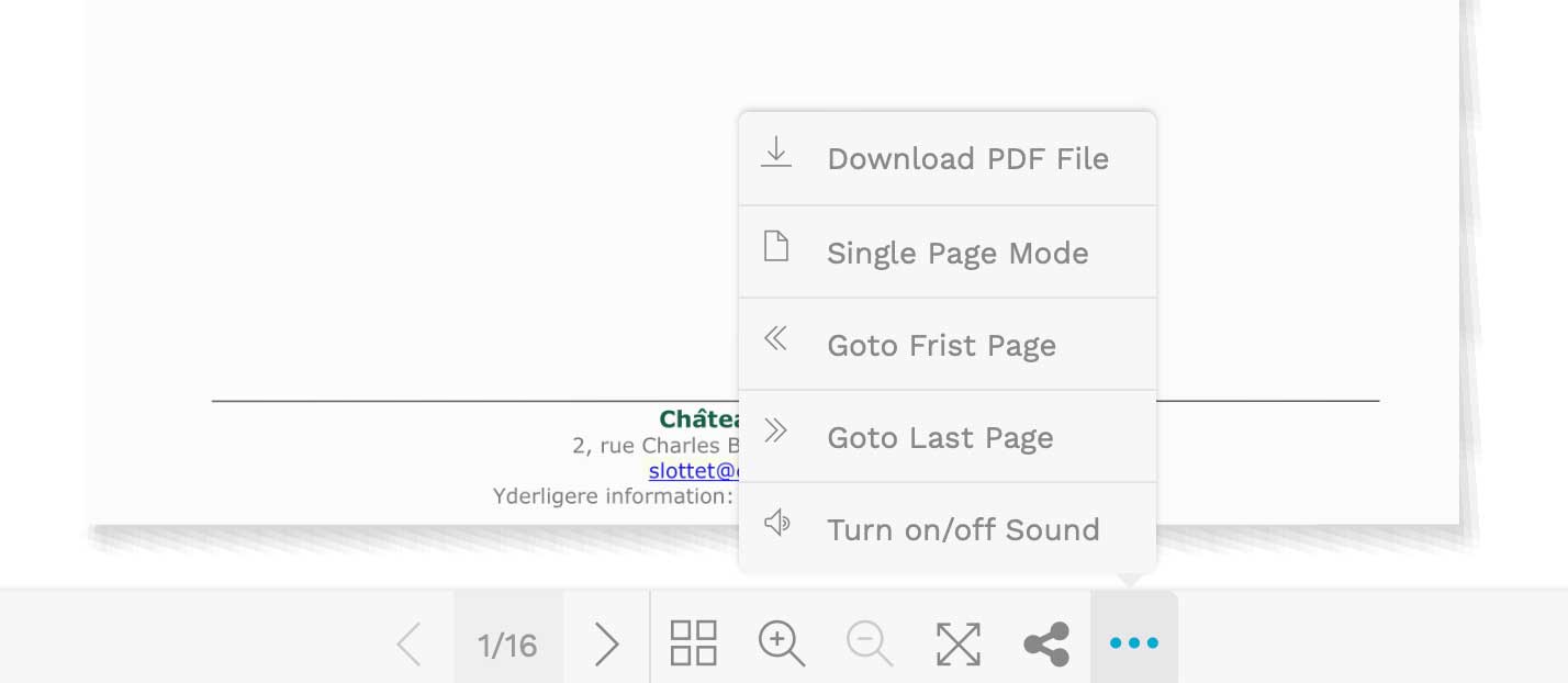 Flipbook menu til pdfvisningen